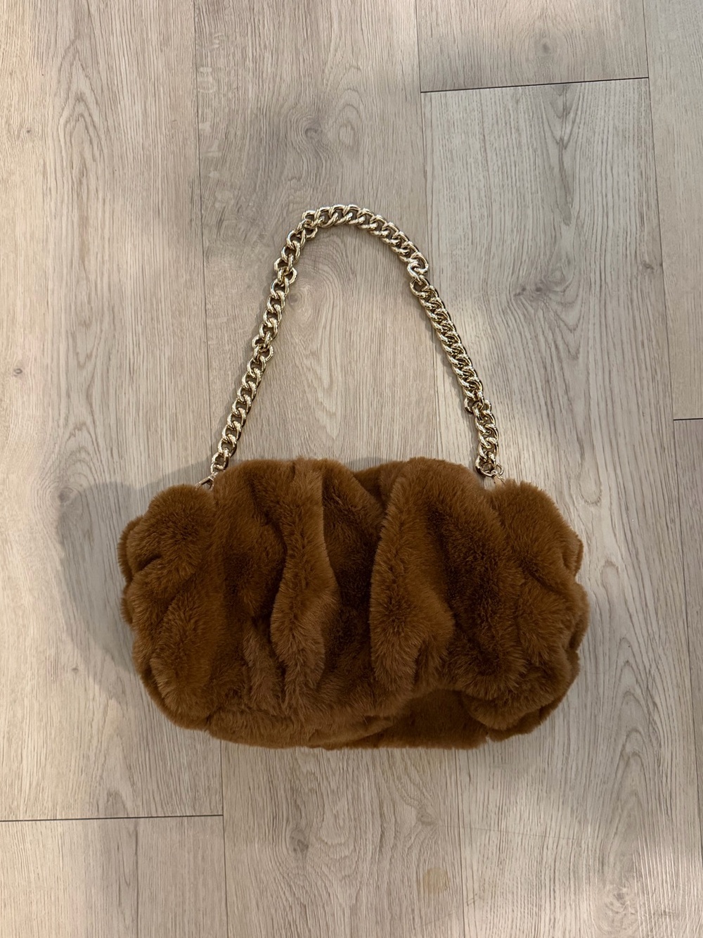 ASOS design oversized brown faux fur clutch bag detachable shoulder bag chain
